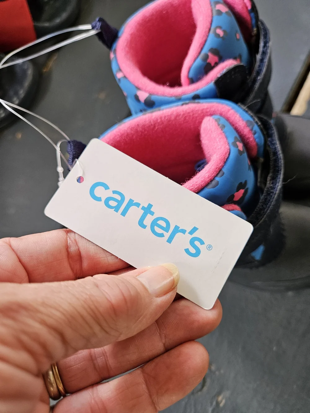 Carter's Navy Blue Floral Kids Boots with Pink Lining